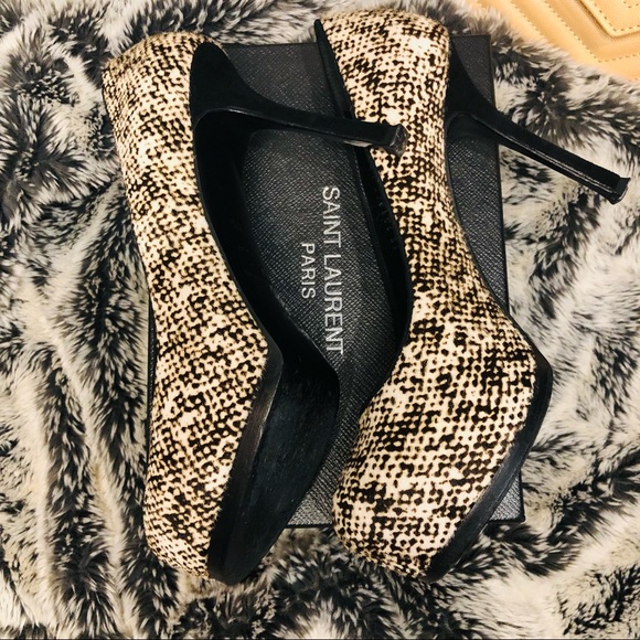 YSL Yves Saint Laurent Tribtoo Platform 105 Pumps Heels black & cream 38.5 au 8 - Picture 13 of 15